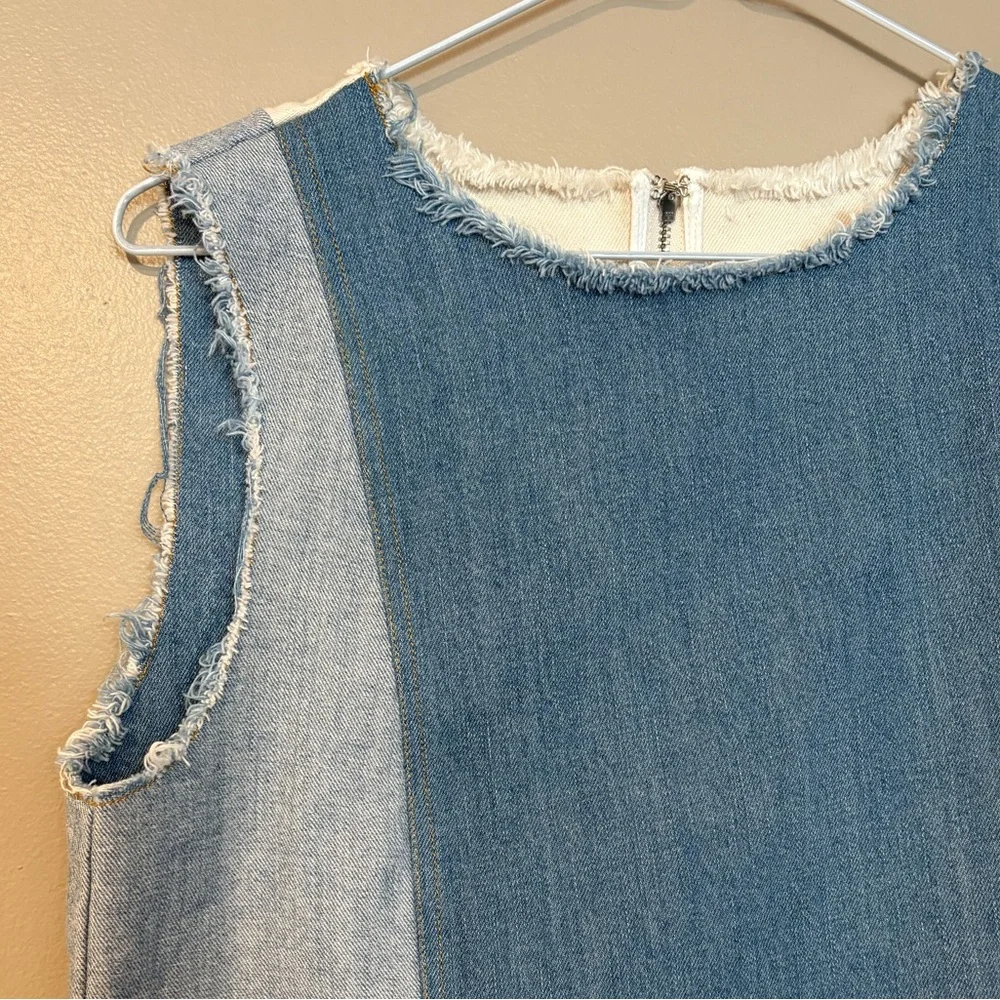 SEA new york distressed raw denim zip up sleeveless cami frayed hem - Picture 2 of 9